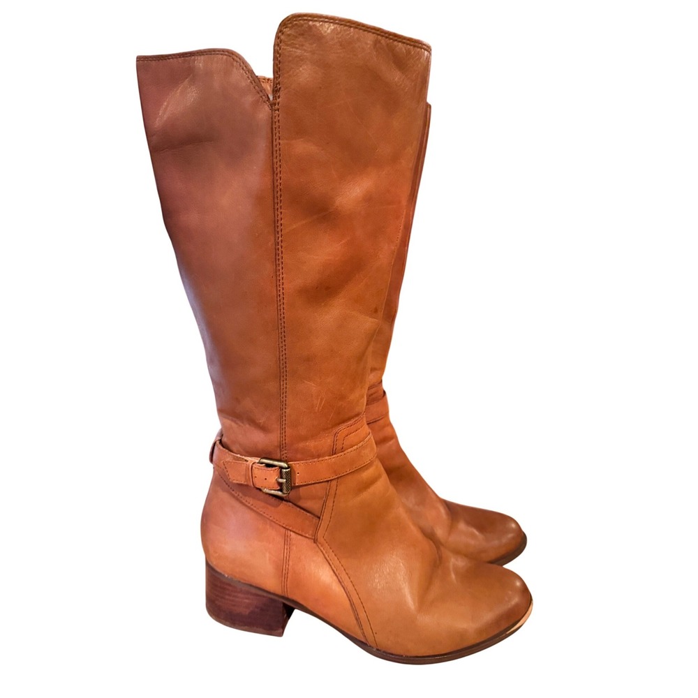 Naturalizer Demetria Knee High Leather Boots Women 10M WC 8 Tan Buckle Zip‎